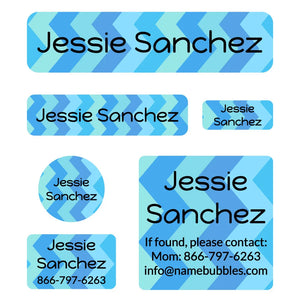 day camp labels pack zig zag blue