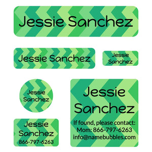 day camp labels pack zig zag green