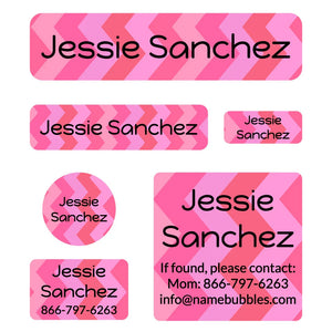 day camp labels pack zig zag pink