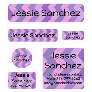 day camp labels pack zig zag purple