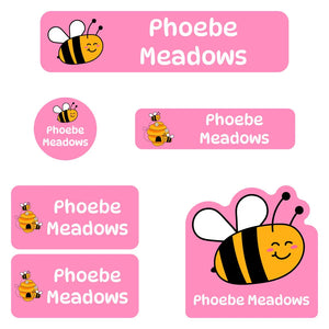 daycare labels pack bee pink