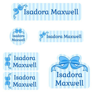 daycare labels pack bow blue