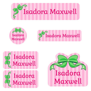 daycare labels pack bow green pink