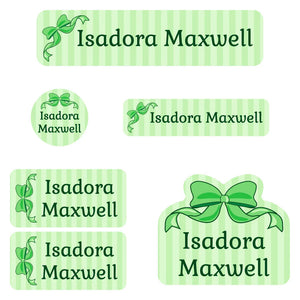 daycare labels pack bow green