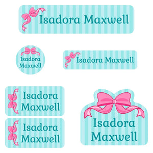 daycare labels pack bow pink blue