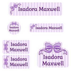 daycare labels pack bow purple