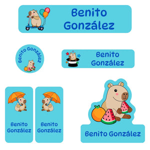 daycare labels pack capybara blue