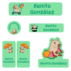 daycare labels pack capybara green