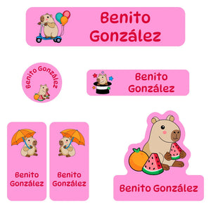 daycare labels pack capybara pink