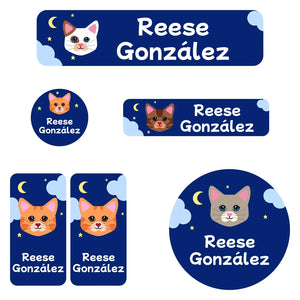 cats dark blue daycare labels pack