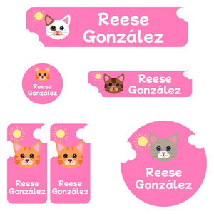cats pink daycare labels pack