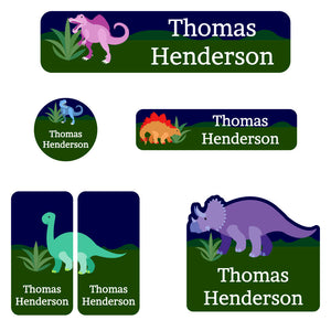 daycare labels pack dinosaurs dark green