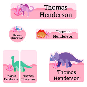daycare labels pack dinosaurs pink