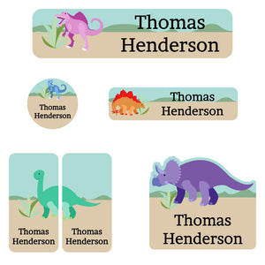 daycare labels pack dinosaurs tan