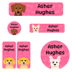daycare labels pack dogs pink