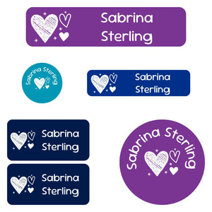 daycare labels pack doodle hearts night sky