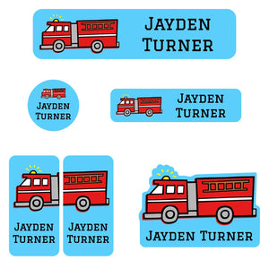 daycare name labels for kids in fire truck blue