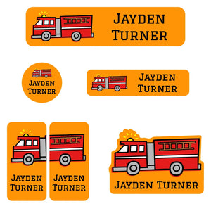 daycare name labels for kids in fire truck orange