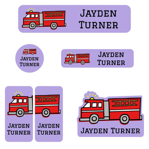 daycare name labels for kids in fire truck purple