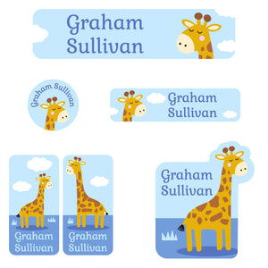 daycare labels pack giraffe blue