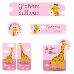 daycare labels pack giraffe pink