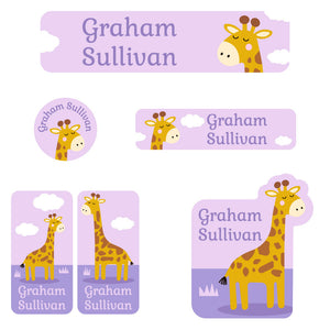 daycare labels pack giraffe purple
