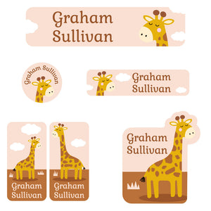 daycare labels pack giraffe eucalyptus tan