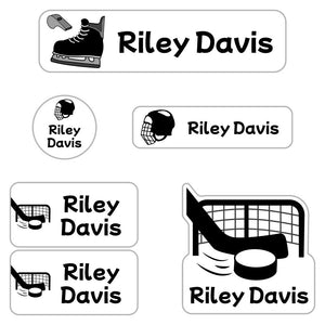 daycare labels pack hockey black white