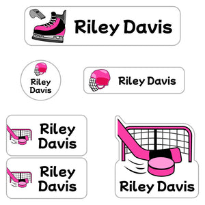 daycare labels pack hockey pink