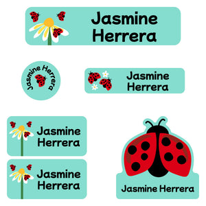 daycare labels pack ladybug pastel green