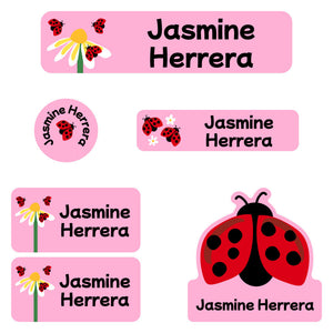 daycare labels pack ladybug pink