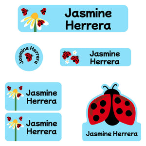 daycare labels pack ladybug sky blue