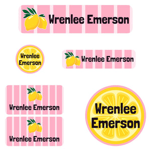 daycare name labels lemons pink