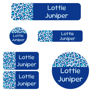 daycare name labels leopard print blue