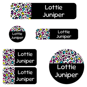 daycare name labels leopard print rainbow