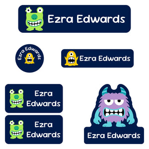 daycare labels pack monsters dark blue