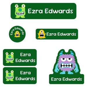 daycare labels pack monsters dark green