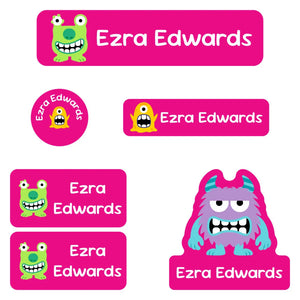 daycare labels pack monsters pink