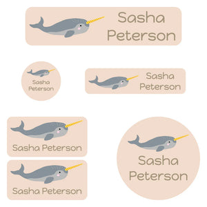 daycare name labels for kids in narwhal cream