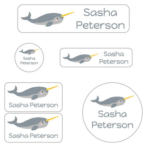 daycare name labels for kids in narwhal white
