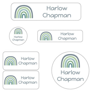 daycare labels pack neutral rainbow coastal mist