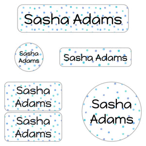 kids' name labels for daycare in pom pom blue
