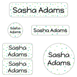kids' name labels for daycare in pom pom green