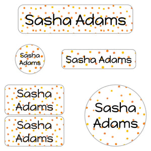 kids' name labels for daycare in pom pom orange