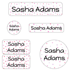 kids' name labels for daycare in pom pom pink