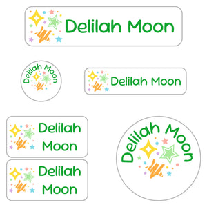 daycare labels pack stars green rainbow