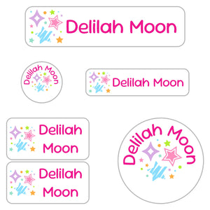daycare labels pack stars pink rainbow