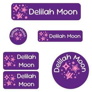 daycare labels pack stars purple pink