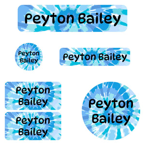 daycare labels pack tie-dye art blue