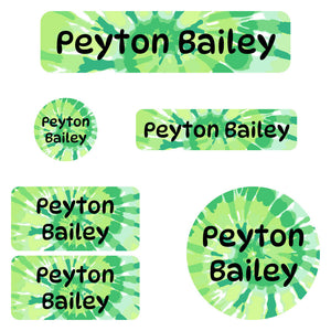 daycare labels pack tie-dye art green